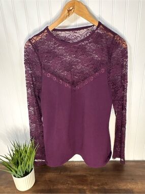 torrid Plum Lace Yoke Long Sleeve Blouse Size 0